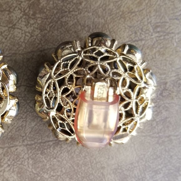 RARE VINTAGE STATEMENT JOSE & MARIA BARRERA PEARL STONE CRYSTAL FLOWER EARRINGS - Picture 11 of 12